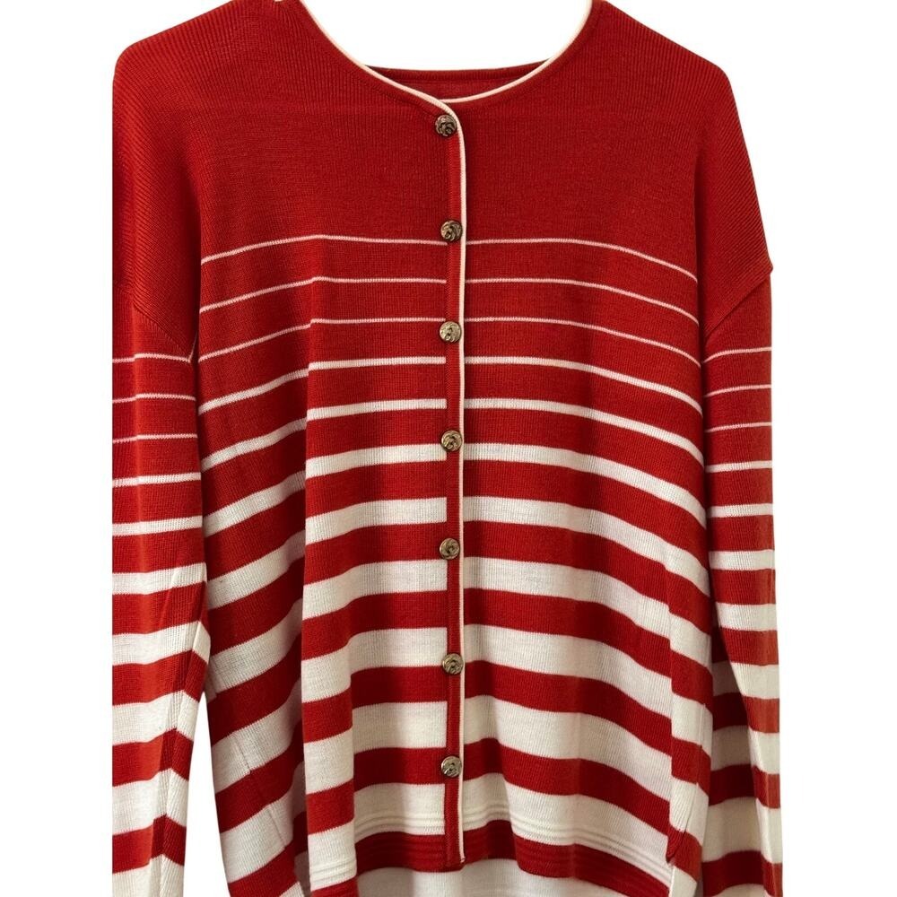 Retro Yacht Club Style Rust & Ivory Graduated Stripe Knit Pullover Size XL‎